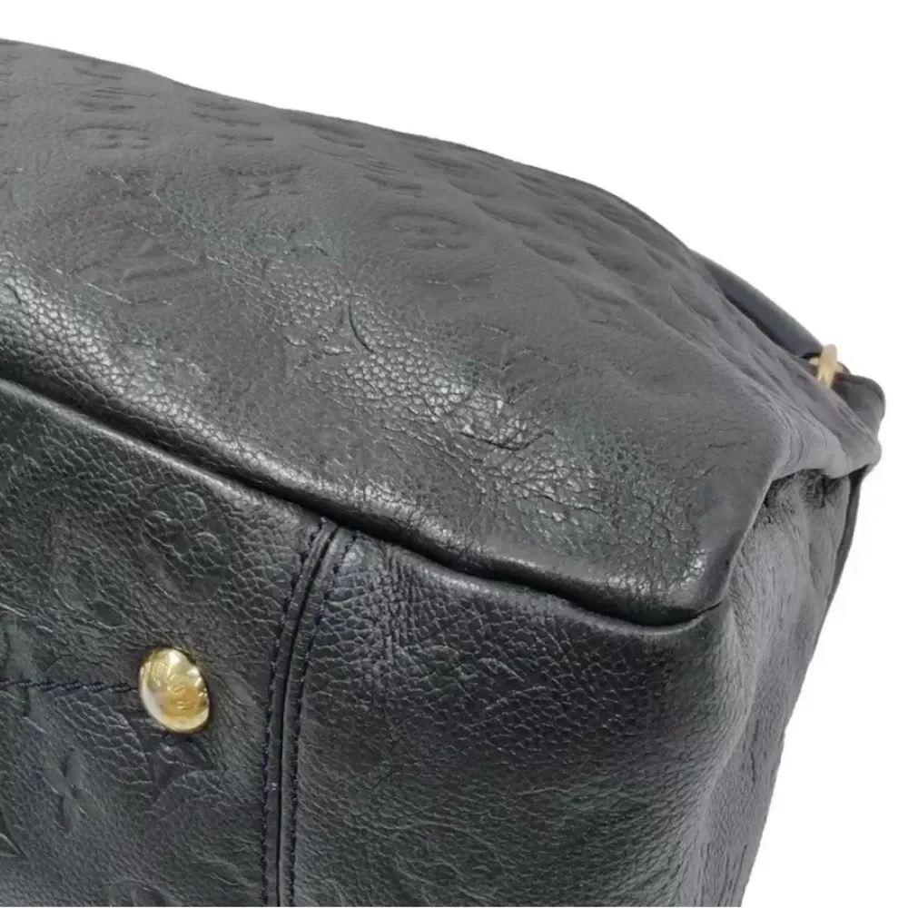 Auth Louis Vuitton Artsy Shoulder Bag MM Deep Navy Blue Leather Boho Monogram